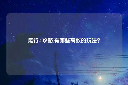 尾行2 攻略,有哪些高效的玩法？