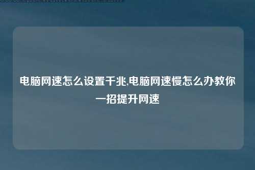 电脑网速怎么设置千兆,电脑网速慢怎么办教你一招提升网速