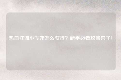 热血江湖小飞龙怎么获得？新手必看攻略来了！