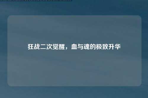 狂战二次觉醒，血与魂的极致升华