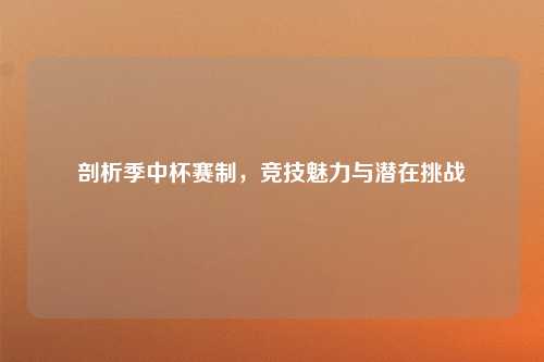 剖析季中杯赛制，竞技魅力与潜在挑战