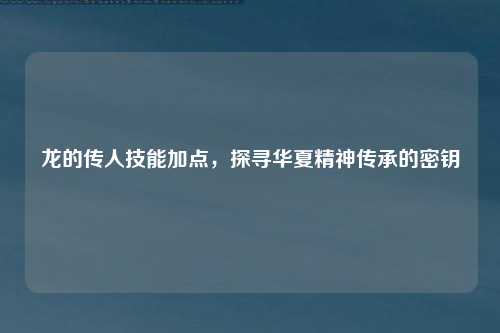 龙的传人技能加点，探寻华夏精神传承的密钥