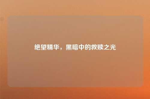 绝望精华，黑暗中的救赎之光