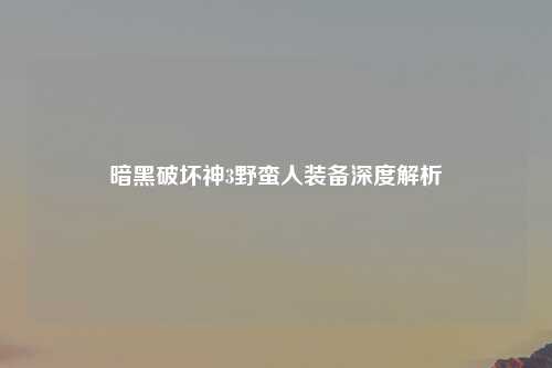 暗黑破坏神3野蛮人装备深度解析