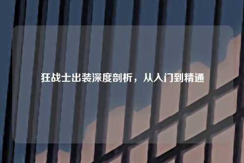 狂战士出装深度剖析，从入门到精通
