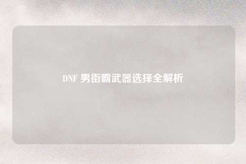 DNF 男街霸武器选择全解析