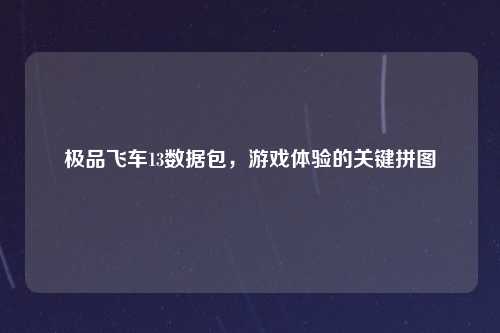 极品飞车13数据包，游戏体验的关键拼图