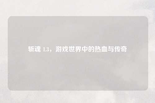 斩魂 1.3，游戏世界中的热血与传奇