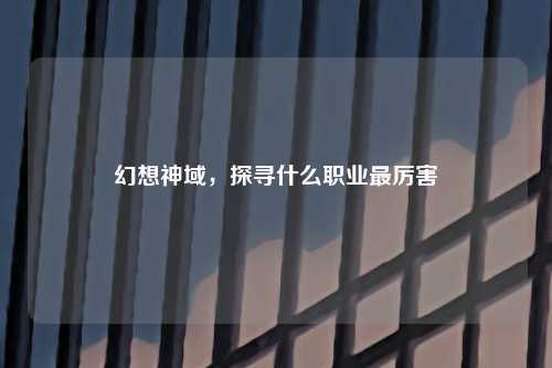 幻想神域，探寻什么职业最厉害
