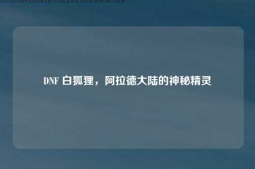 DNF 白狐狸，阿拉德大陆的神秘精灵