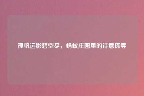 孤帆远影碧空尽，蚂蚁庄园里的诗意探寻