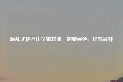 混乱武林苍山负雪攻略，踏雪寻道，称霸武林