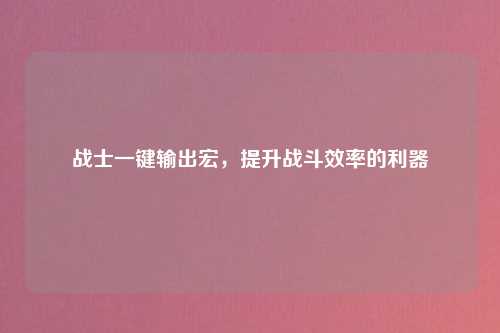 战士一键输出宏，提升战斗效率的利器