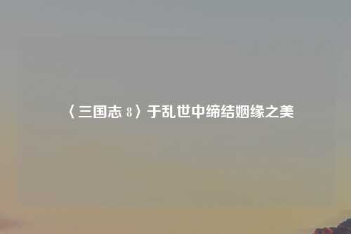 〈三国志 8〉于乱世中缔结姻缘之美