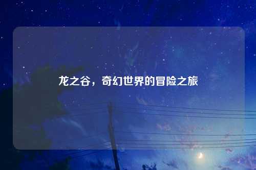 龙之谷，奇幻世界的冒险之旅