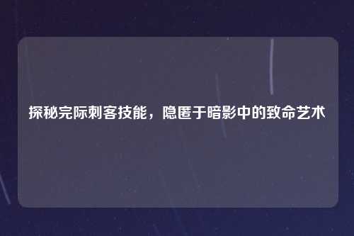 探秘完际刺客技能，隐匿于暗影中的致命艺术