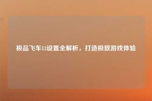 极品飞车13设置全解析，打造极致游戏体验