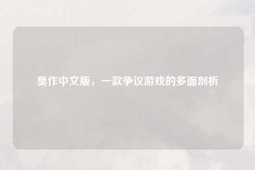 臭作中文版，一款争议游戏的多面剖析