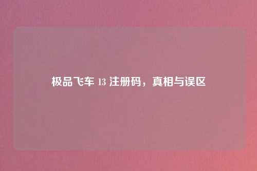 极品飞车 13 注册码，真相与误区