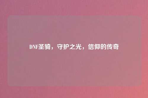 DNF圣骑，守护之光，信仰的传奇