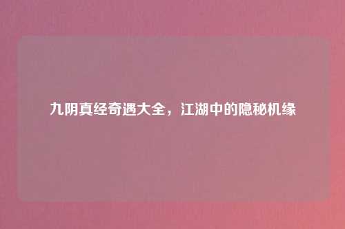 九阴真经奇遇大全，江湖中的隐秘机缘
