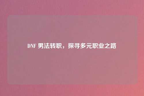 DNF 男法转职，探寻多元职业之路