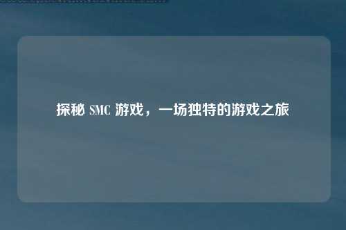 探秘 SMC 游戏，一场独特的游戏之旅