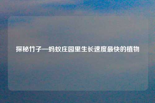 探秘竹子—蚂蚁庄园里生长速度最快的植物