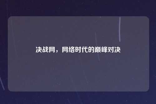 决战网，网络时代的巅峰对决