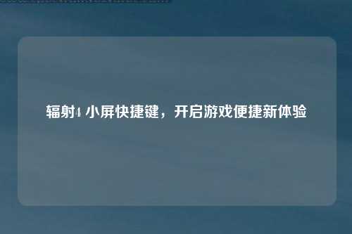 辐射4 小屏快捷键，开启游戏便捷新体验