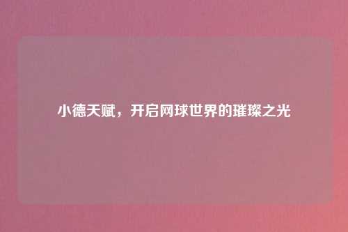 小德天赋，开启网球世界的璀璨之光